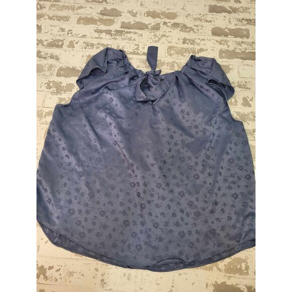 2593 Lauren Conrad Women's Navy Floral Blouse with Tie Back‎ Detail Size 0X - Picture 2 of 6